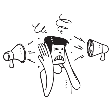 Person cover ear stress and dizzy from pressure influence media  Illustration