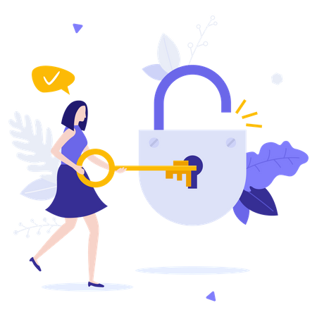 Person Opening Padlock With Key  Illustration