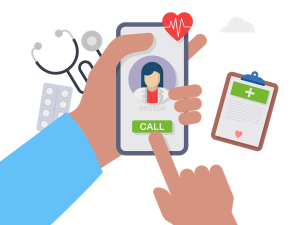 Person video chatting with doctor on mobile  Illustration
