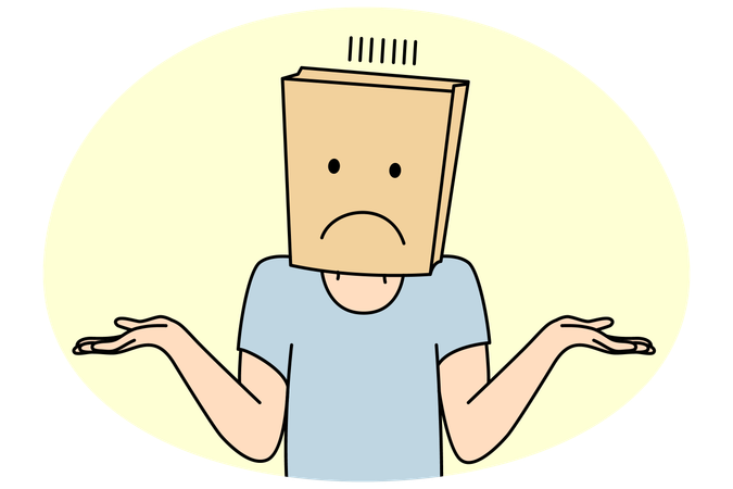 Person with paper bag on head feel frustrated  Illustration