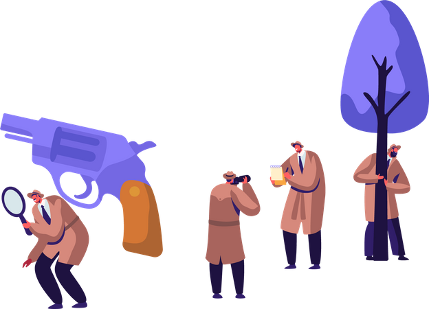 Police detectives investigating crime site  Illustration