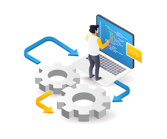 Programmers perform system operations on technological data  Illustration