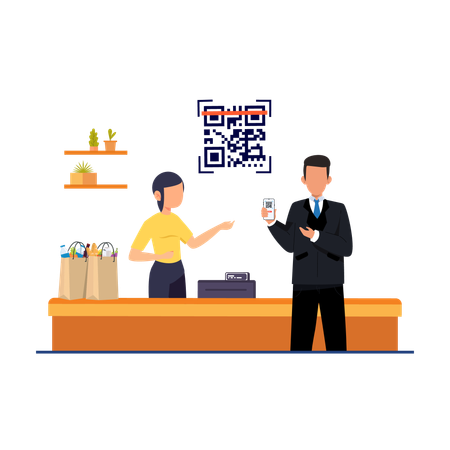 QR scan at grocery shop  Illustration