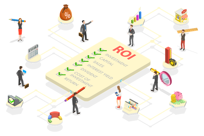 ROI - Return on Investment and Business Investment and Financial Analysis  Illustration
