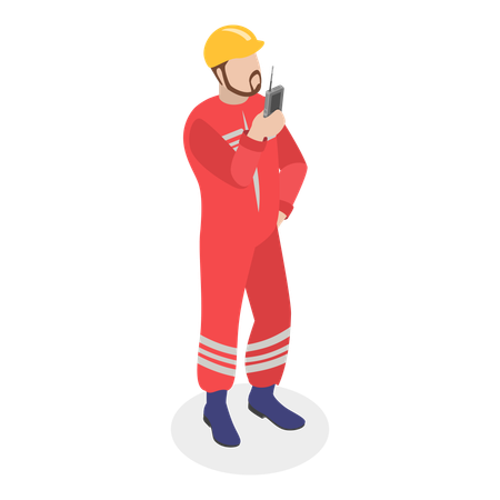 Safety man wearing helmet while talking on walkie talkie  Illustration