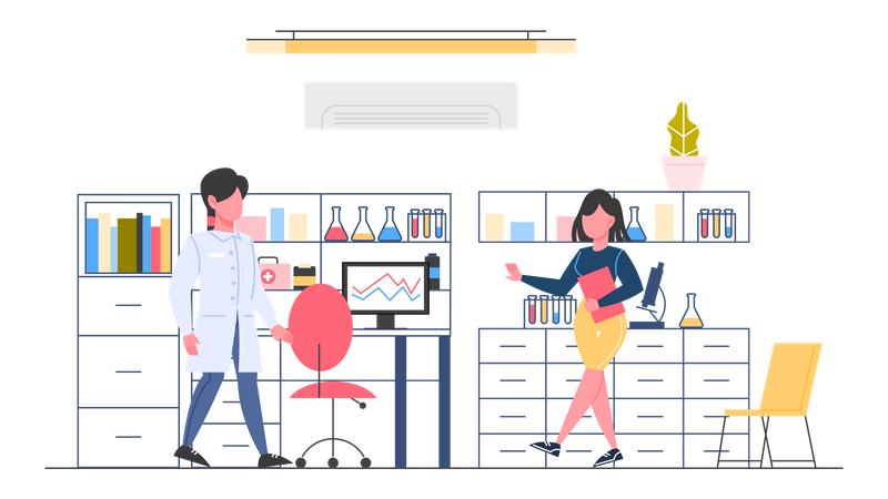 Scientist working on medication store  Illustration