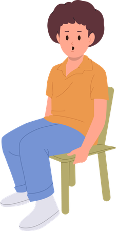 Shocked little preschool boy sitting on chair with amazed emotion on face  Illustration
