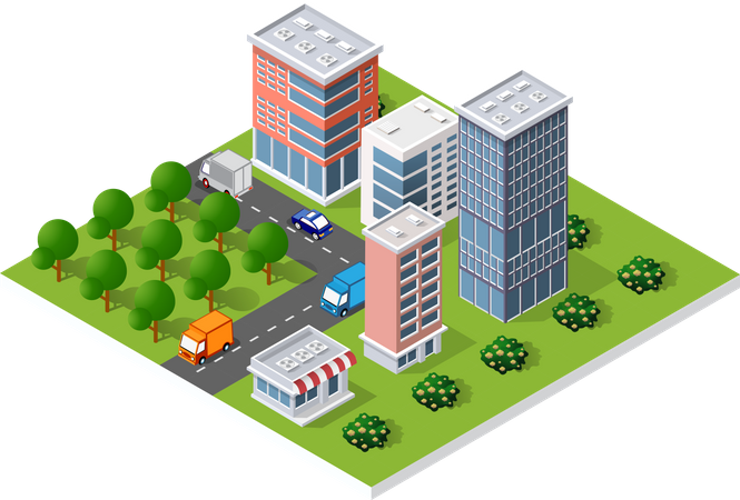 Skyscrapers and houses  Illustration