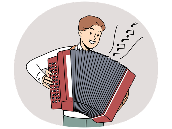 Smiling man play on accordion  Illustration