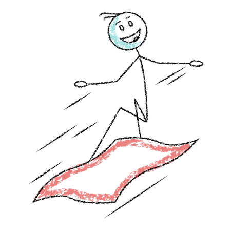 Stickman flying using magical carpet  Illustration