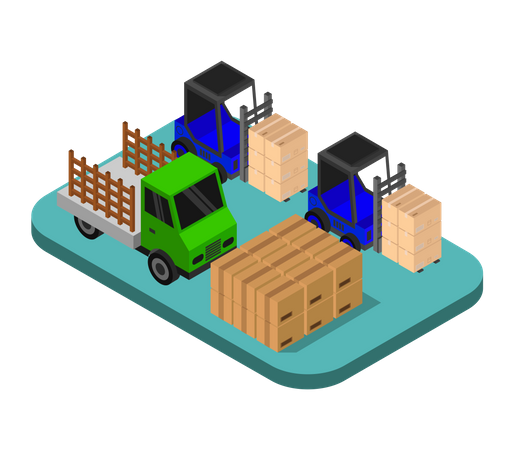 Storage vehicles moving card boxes  Illustration