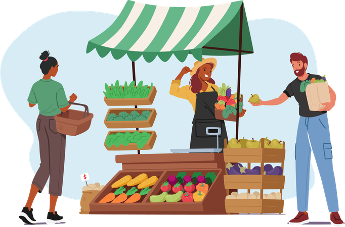 Street seller sells vegetable  Illustration