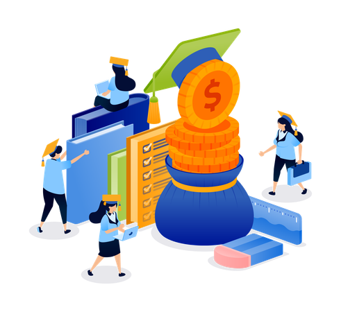 Students getting education scholarship  Illustration