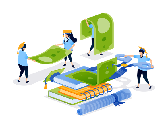 Students getting educational scholarship  Illustration