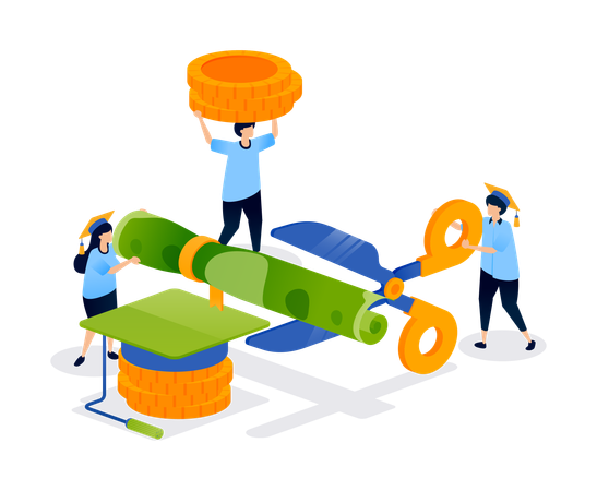 Students getting tuition fees with scholarship  Illustration