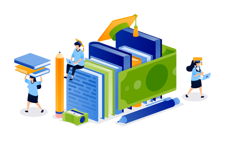 Students working on education finance  Illustration