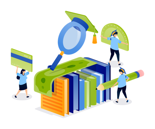 Students working on education finance  Illustration