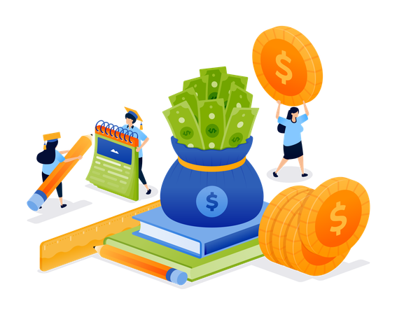 Students working on education funding  Illustration