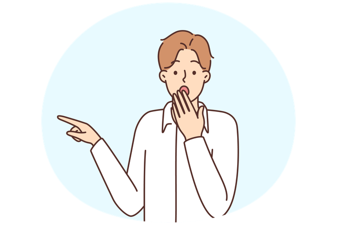 Stunned young man point at blank copy space aside feel shocked  Illustration