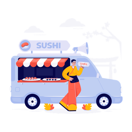 Sushi Food Truck Seller  Illustration