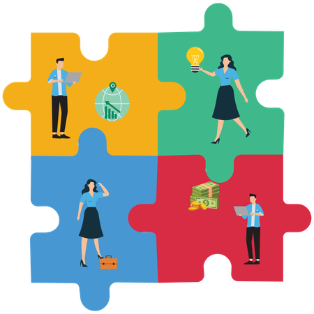 Teamwork Combine puzzle pieces  Illustration