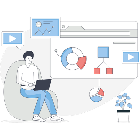 The boy is making  business development strategies  Illustration