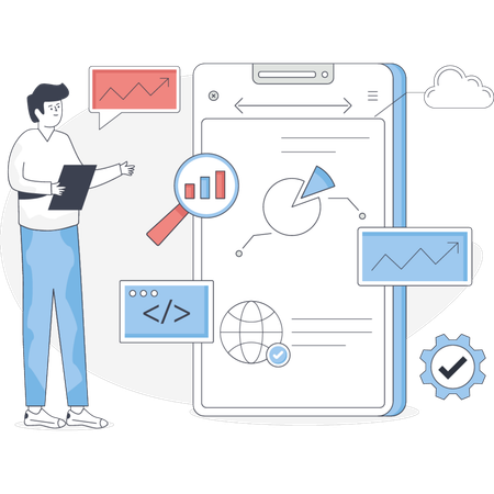 The boy is showing digital SEO  Illustration