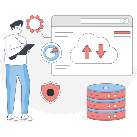 The boy pointing big storage  Illustration