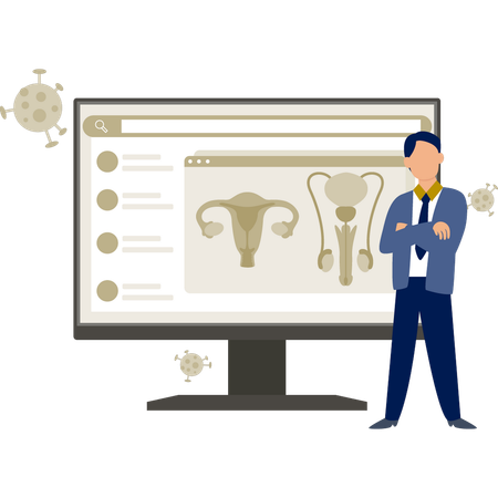 The man is presenting sexual health on  monitor  Illustration