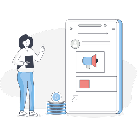 The woman is pointing paid marketing  Illustration