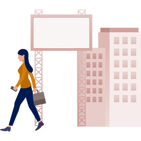 The young lady is walking towards the real state ad  Illustration