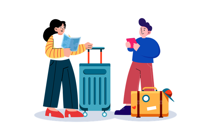 Tourist couple finding location  Illustration