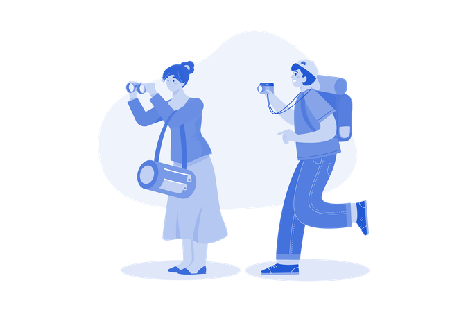 Tourist couple taking photos  Illustration