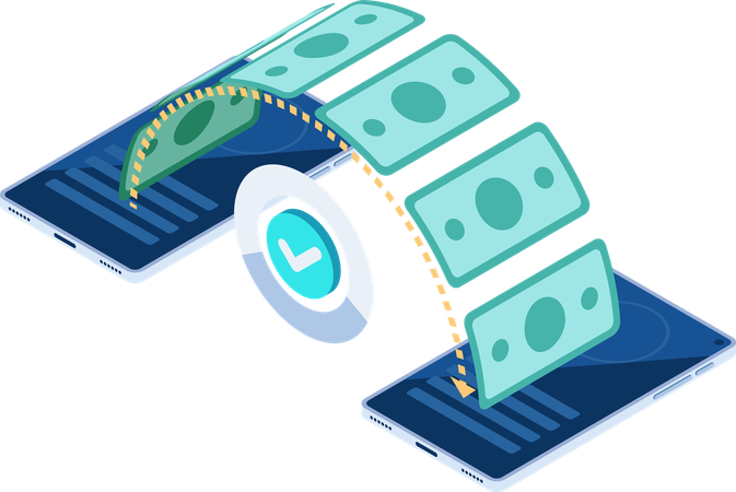 Two Smartphones Sending and Receiving Money  Illustration