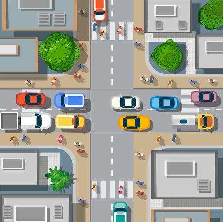 Urban crossroads with cars  Illustration