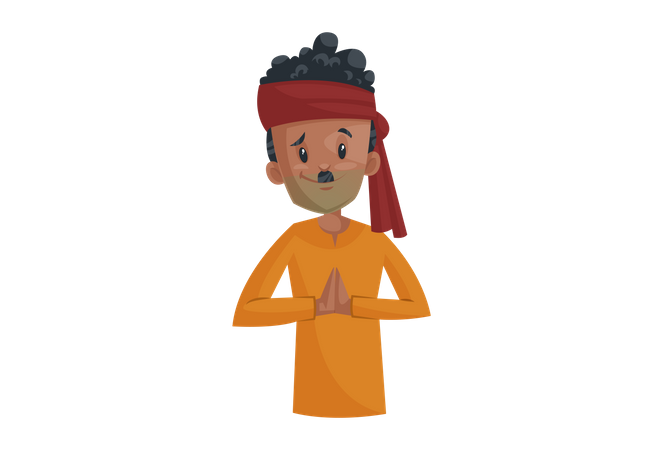Vegetable seller with Namaste greet hand  Illustration