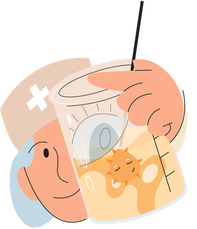 Virologist with virus sample in lab  Illustration