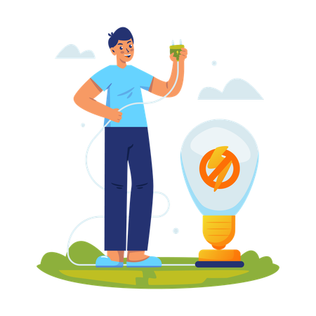 Volunteer Saving green electricity  Illustration