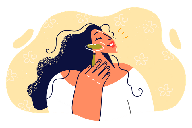 Woman applying face roller  Illustration