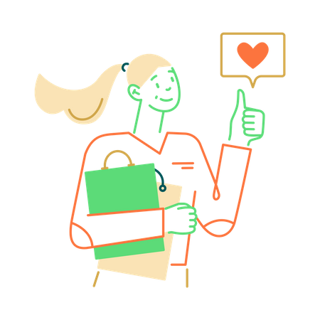 Woman approved of her purchases by liking  Illustration