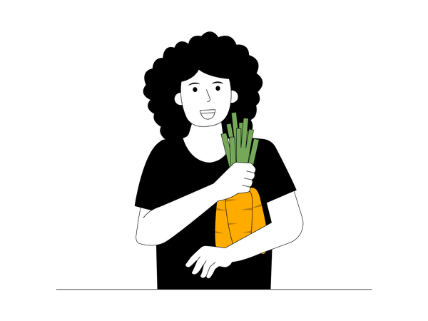 Woman buys healthy carrot  Illustration