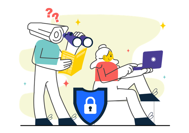 Woman covering data under Covert Surveillance  Illustration