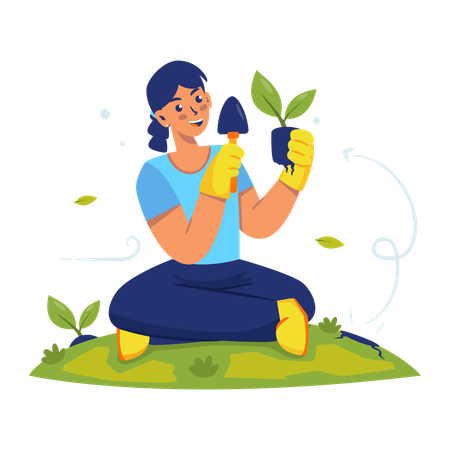 Woman doing Tree planting  Illustration