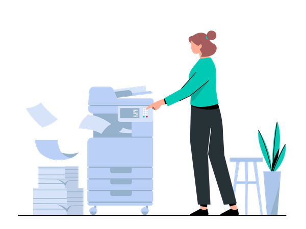 Woman Doing Zerox  Illustration