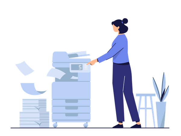 Woman Doing Zerox  Illustration