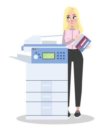 Woman doing zerox of document  Illustration