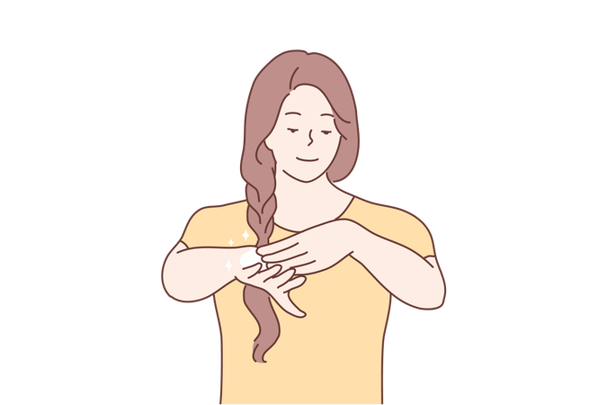 Woman is applying body cream Illustration
