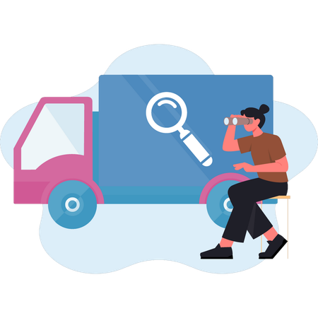 Woman looking at delivery truck  Illustration