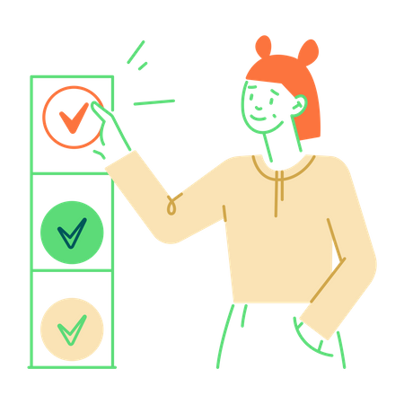 Woman marks completed projects  Illustration