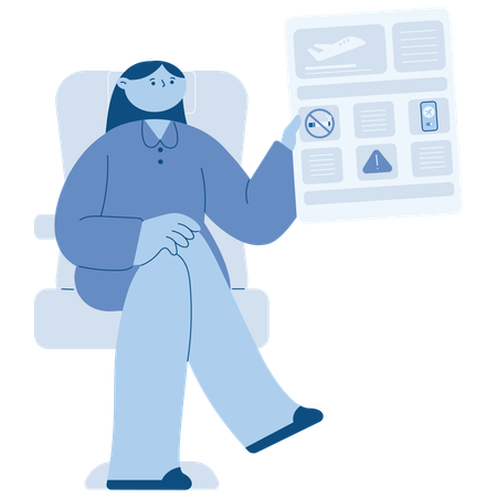 Woman reading Cabin Safety Instruction Card  Illustration